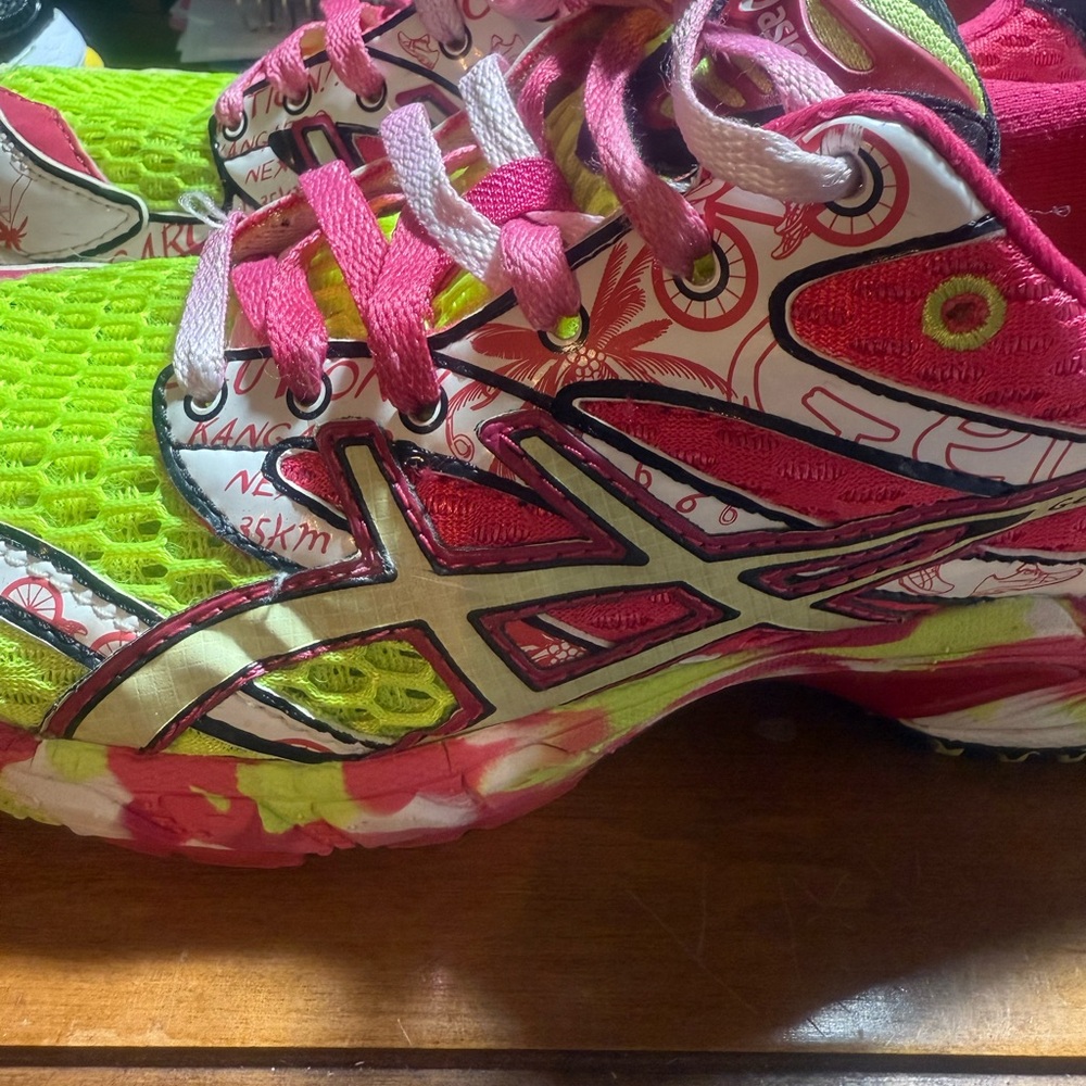Asics Women's Athletic Shoes - Neon Green, Pink, and Red